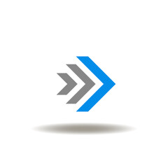 Vector illustration of arrow right directional. Icon of fast movement. Symbol of forward. Sign of speed.