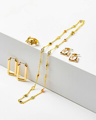 Variety of jewelry on white background