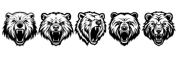 Bear silhouettes set, large pack of vector silhouette design, isolated white background