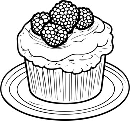 Cake Line Art. Illustration for menu, flyers, cafe, restaurants, catering. Pie with whipped cream, smoothies