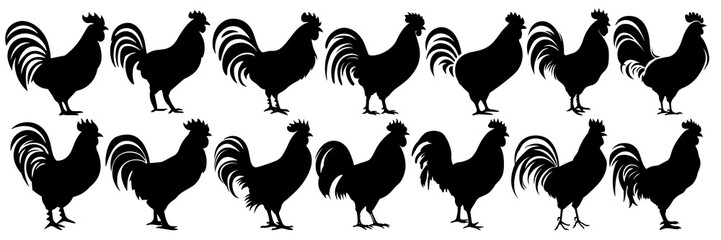 Fototapeta na wymiar Chicken silhouettes set, large pack of vector silhouette design, isolated white background
