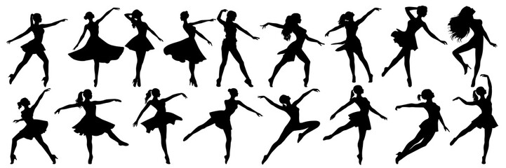 Fototapeta na wymiar Dance silhouettes set, large pack of vector silhouette design, isolated white background