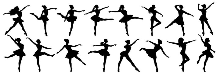 Dance silhouettes set, large pack of vector silhouette design, isolated white background