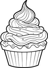 Ice cream cone black and white line art icon. Coloring book page for adults and kids. Summer fast food vector illustration for gift card, flyer, certificate or banner, icon, logo, patch, sticker
