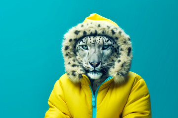 Heavy Fun Snow Leopard Anthropomorphic Bright, Generative AI