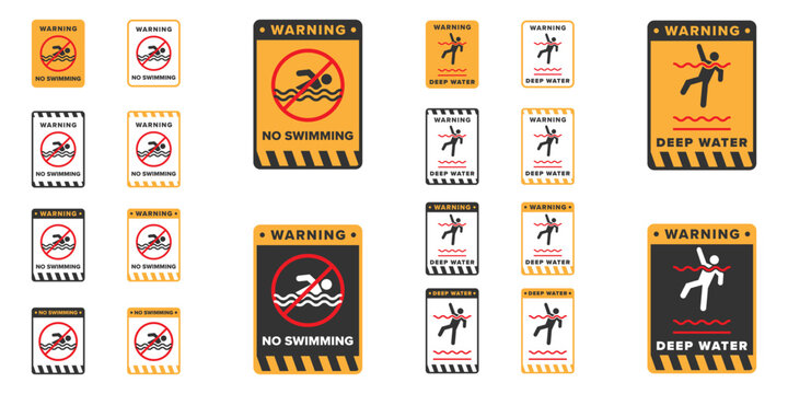 No swimming and deep water icon sign vector design, dangerous area icon board for swimming activity