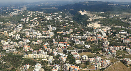 Fototapeta na wymiar Lebanon from the air- Aerial view looking east.