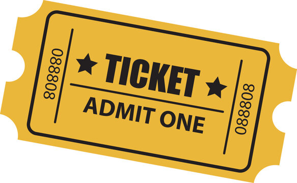 Ticket admit one yellow color flat icon vector illustration.