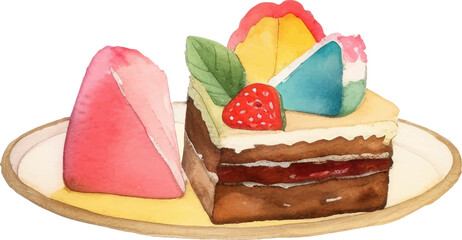 Cake Illustration. Isolated Watercolor Illustrationof Colorful and Delicious Dessert