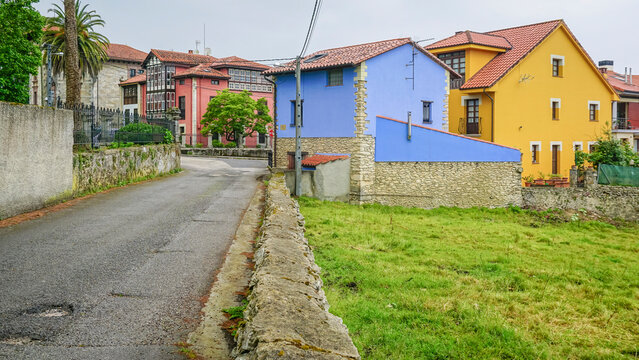 Panoramic of the town of Colombres with its colored buildings