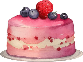 Cake Illustration. Isolated Watercolor Illustrationof Colorful and Delicious Dessert