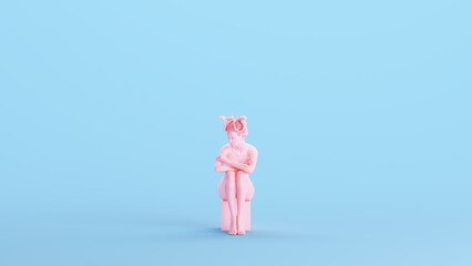 Pink medusa woman sitting gorgon Greek female kitsch blue background 3d illustration render digital rendering