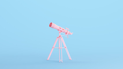 Pink telescope lenses astronomy equipment whimsy star gazing tripod soft gen z hobby  kitsch blue background 3d illustration render digital rendering - 618303491