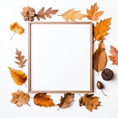 Frame made of autumn dried leaves on white background