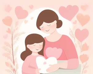 happy mother and child with heart shape. vector illustration.