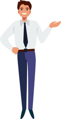 Businessman posing. Character of a successful person in business clothes. Vector illustration in Flat style