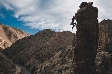 Fototapeta na wymiar Rock Climber on Colorado Spire