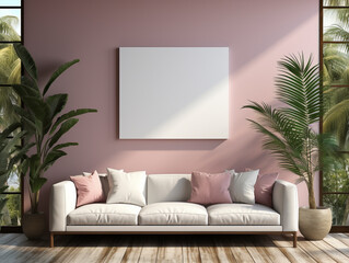 Wall Art in living room, Wall art mockup, Art wall in modern living room, dressable art wall mockup