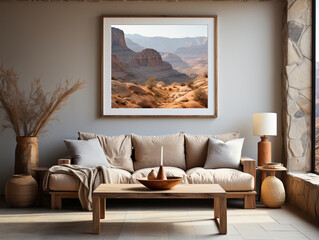 Wall Art in living room, Wall art mockup, Art wall in modern living room, dressable art wall mockup