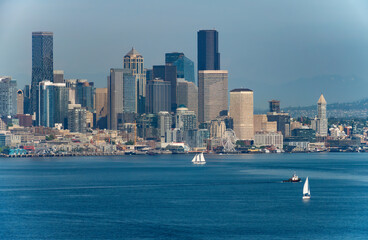 Seattle skyline view from  Elliott Bay, Puget Sound, Washington State, USA