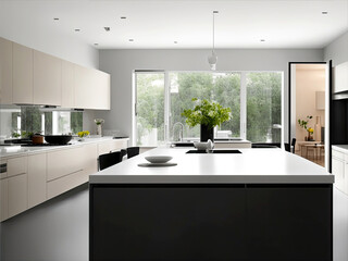 Illustration of the interior of a modern minimal and luxurious kitchen, natural lighting- AI generative 