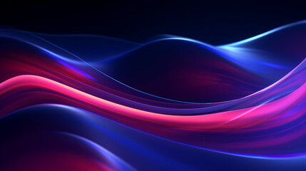 3d render. Abstract futuristic background with blurry glowing wave and neon lines. Generative Ai