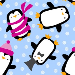 Christmas animals seamless penguin pattern for wrapping paper and fabrics and linens and kids clothes print