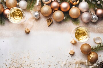 Obraz premium Christmas gift boxes with balls and decoration on white background. Generative AI