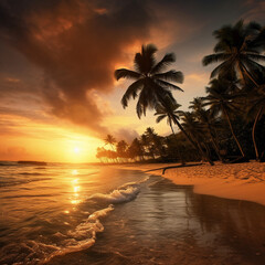 A beautiful beach with coconuts trees. Generative Ai