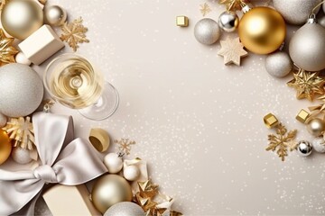 Fototapeta na wymiar Christmas gift boxes with balls and decoration on white background. Generative AI