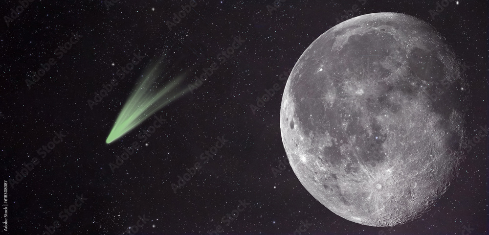 Wall mural green asteroid passing close to earth in january and february with the moon