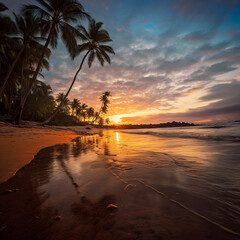 Fototapeta na wymiar A beautiful beach with coconuts trees. Generative Ai