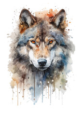  Wolf head watercolor Grey brown isolated white background.ai