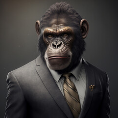 majestic ape face in elegant business suit