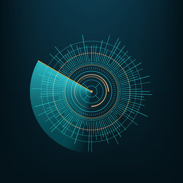Round circle futuristic chart, HUD round circle for futuristic chart and digital technology interface, vector game UI. Round circle of radar scan display or data graphic in HUD hologram diagram