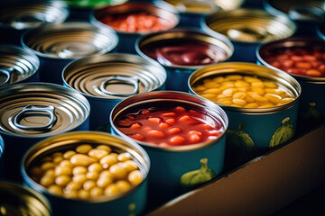 Canned food with beans, vegetables and peas
