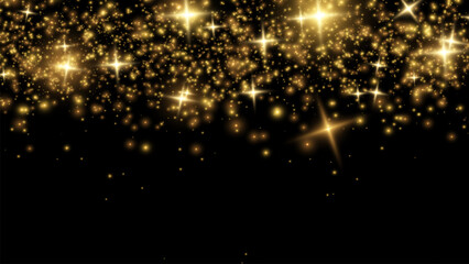 Glitter particles effect. Gold glittering Space star dust trail sparkling particles on transparent background. Stock royalty free vector illustration. PNG	