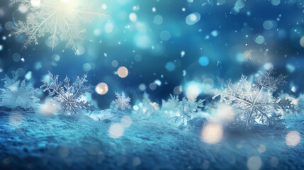Fototapeta na wymiar a background / cover illustration of snowflakes in perfect Bokeh light around Christmas, Generative AI 