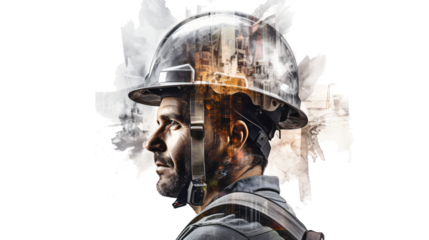 construction worker at a construction side with a safety helmet