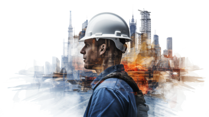 construction worker at a construction side with a safety helmet