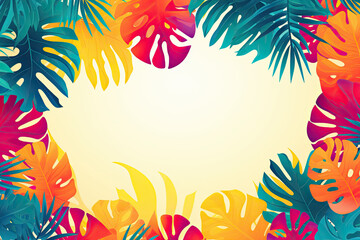 Fototapeta na wymiar Abstract illustration with jungle exotic leaves, colorful design, summer background and banner, hello Summer concept design, exotic leaves background