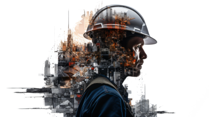 construction worker at a construction side with a safety helmet