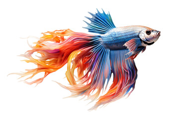 colorful fantasy fish with elaborate long feathers isolated against transparent background