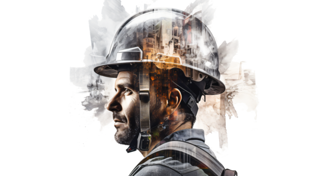 construction worker at a construction side with a safety helmet