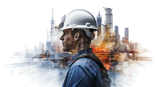 construction worker at a construction side with a safety helmet