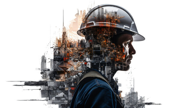 construction worker at a construction side with a safety helmet