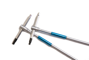 pair of allen wrenches isolated on a white background (bike repair tools) hex key, bicycle maintenance, cycling, biking, building workshop (wrench)