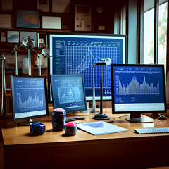 lcd tv screen, blue print, business, data, graph, analysis