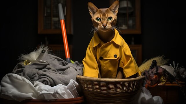 Tidy Abyssinian Janitor Keeping Everything Spotless