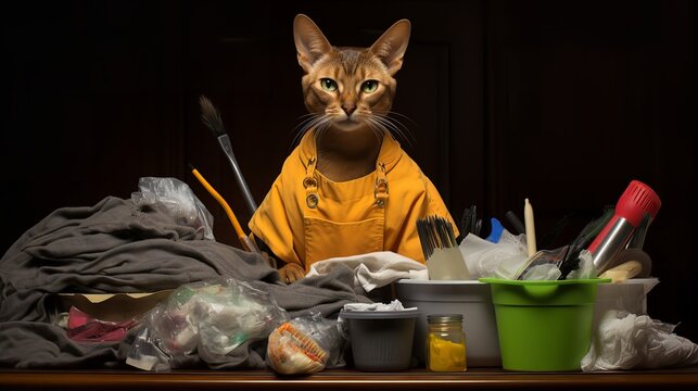 Tidy Abyssinian Janitor Keeping Everything Spotless